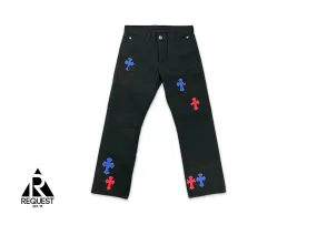 Black Carpenter Pants "Blue Red Black Crosses V1"