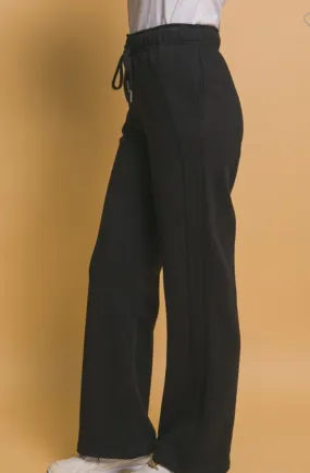 Black Elastic Drawstring Wide Leg Sweatpants