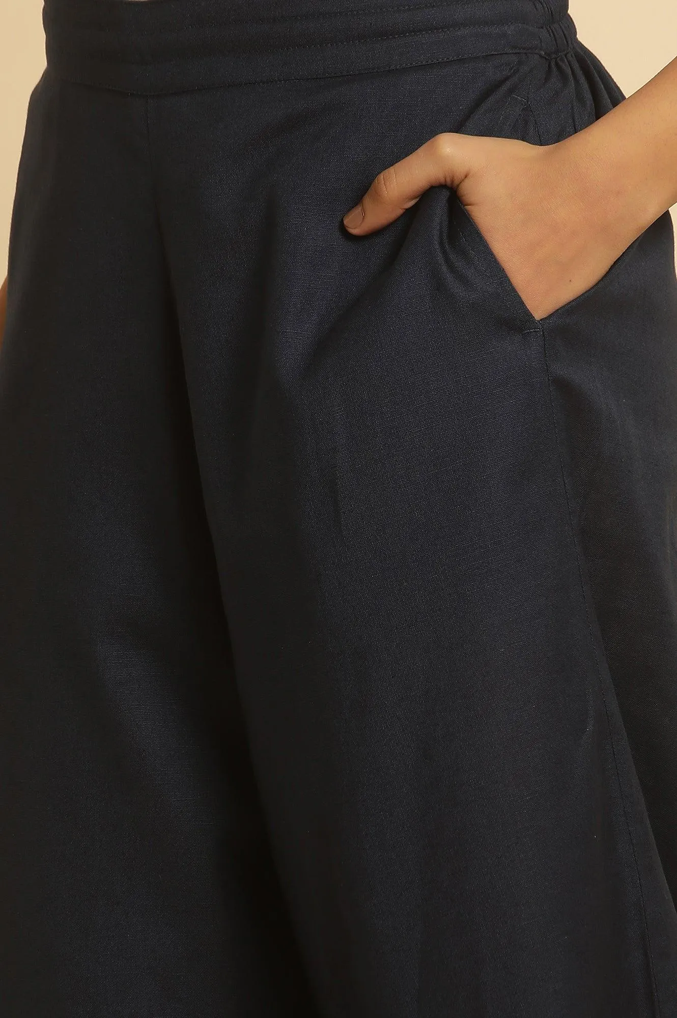 Blue Cotton Flax Flared Pants
