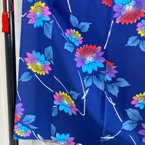 Blue Yukata, Cotton robe, Sunflower pattern, Stunning dressing gown, Japanese style, Long robe, room decor, Floral Summer Kimono