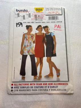 Burda Easy Pattern 9694 PARTIALLY CUT Girl's Dress & Pants, Sizes 7, 8, 9, 10, 11, 12, 13ju, 14ju