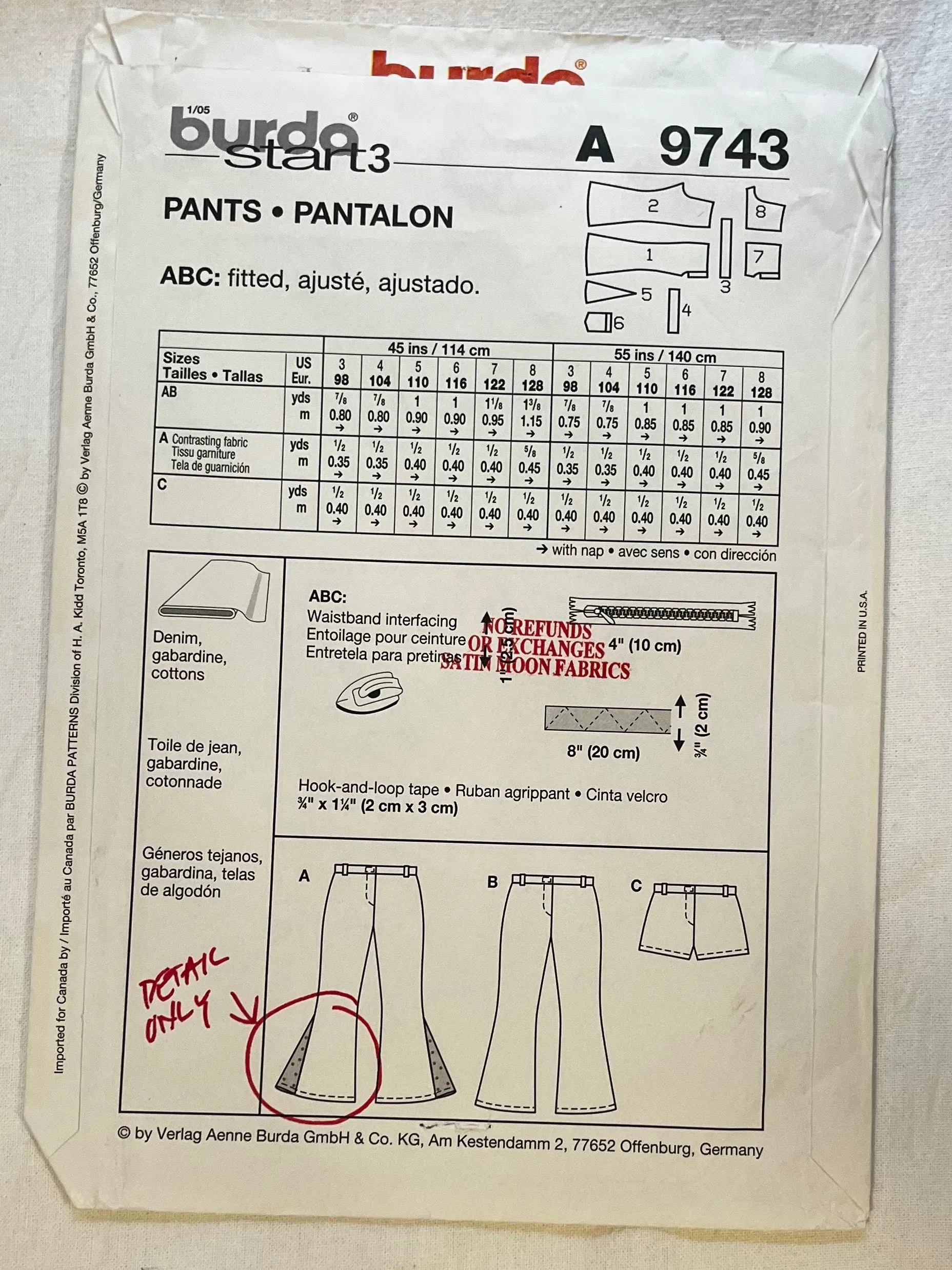 Burda Start 3 9743 Sewing Pattern UNCUT Childrens' Pants & Shorts Sizes 3-8