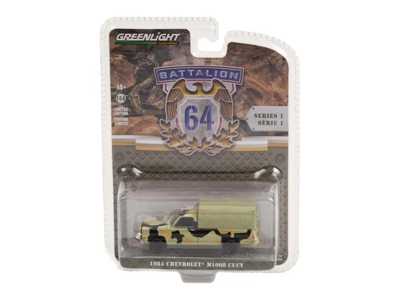 CHASE 1984 Chevrolet M1008 CUCV - Camouflage w/ Cargo Cover (Battalion 64) Series 1 Diecast 1:64 Scale Model - Greenlight 61010E