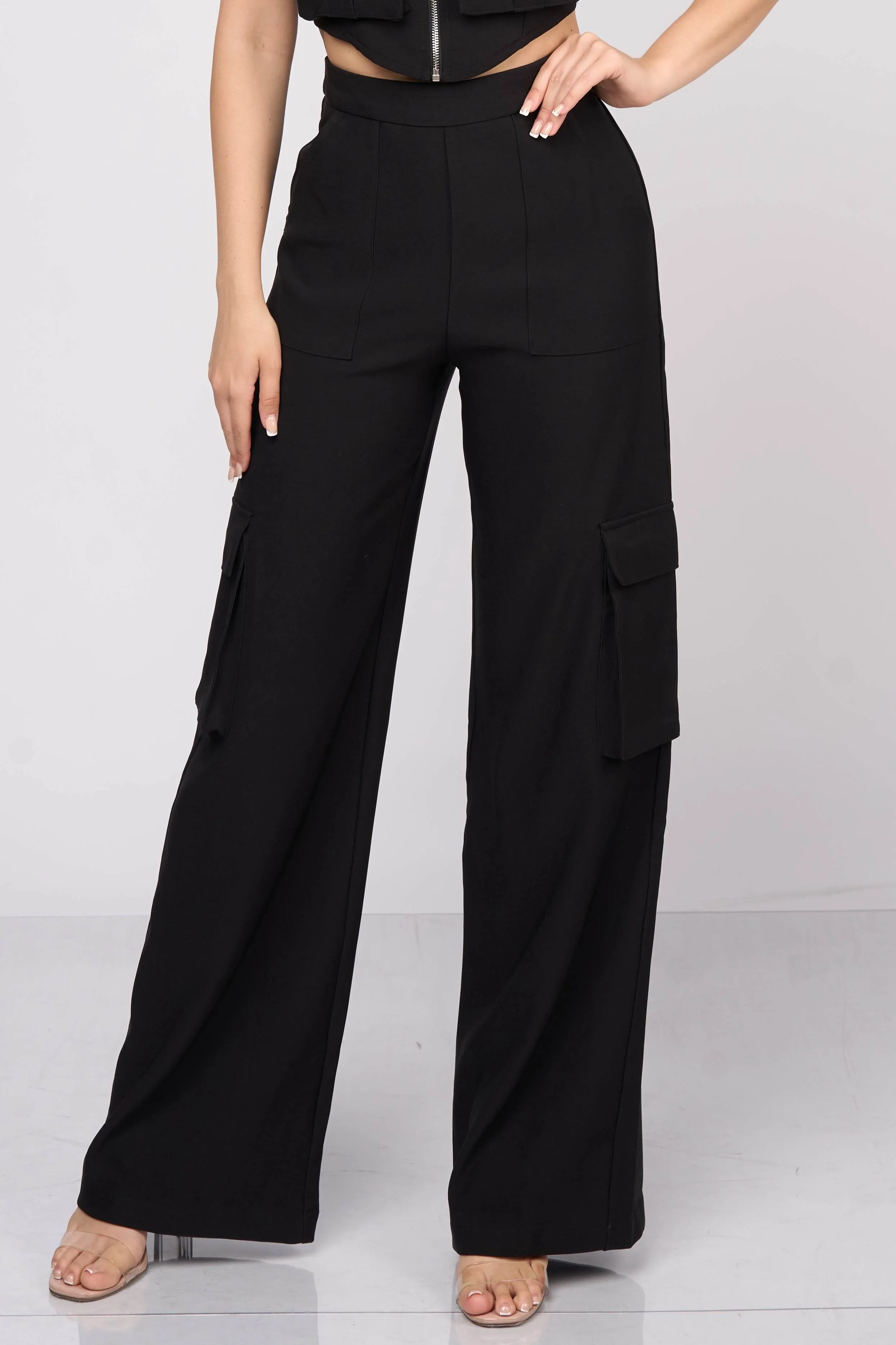 CHIC CARGO ZIPUP CROP TOP & CARGO PANTS SETS