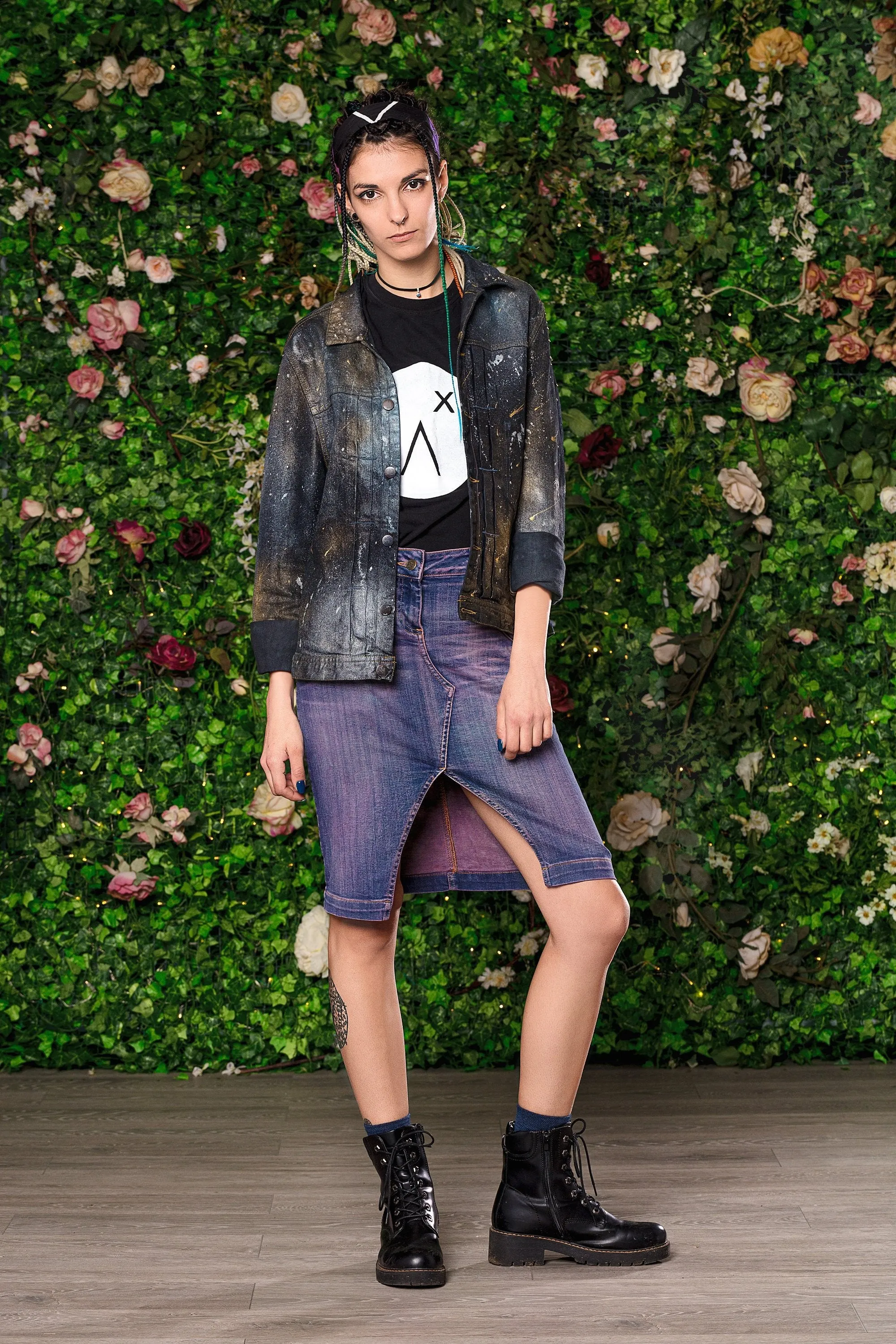 Dark space studded hand painted galaxy denim jacket |   size M