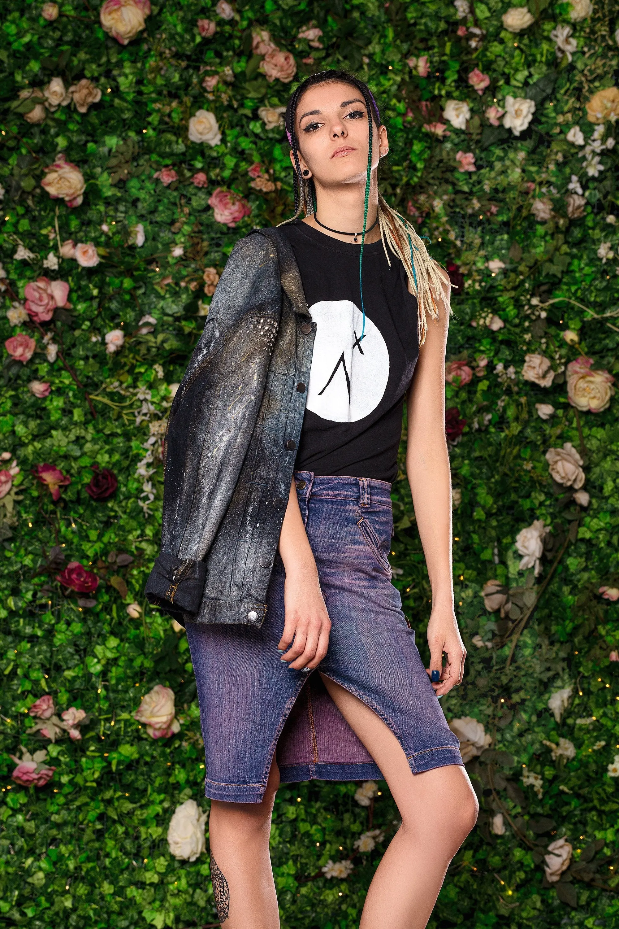 Dark space studded hand painted galaxy denim jacket |   size M
