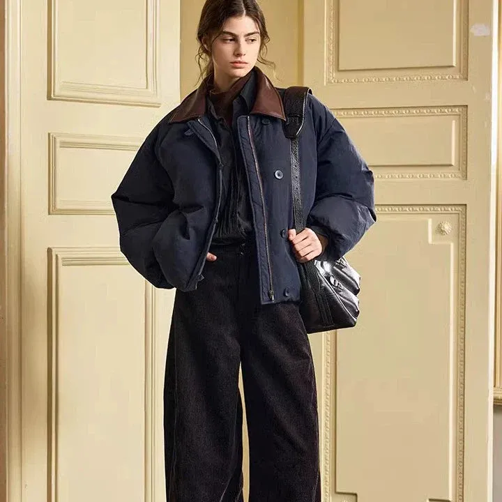 Elegant Contrast Collar Puffer Jacket