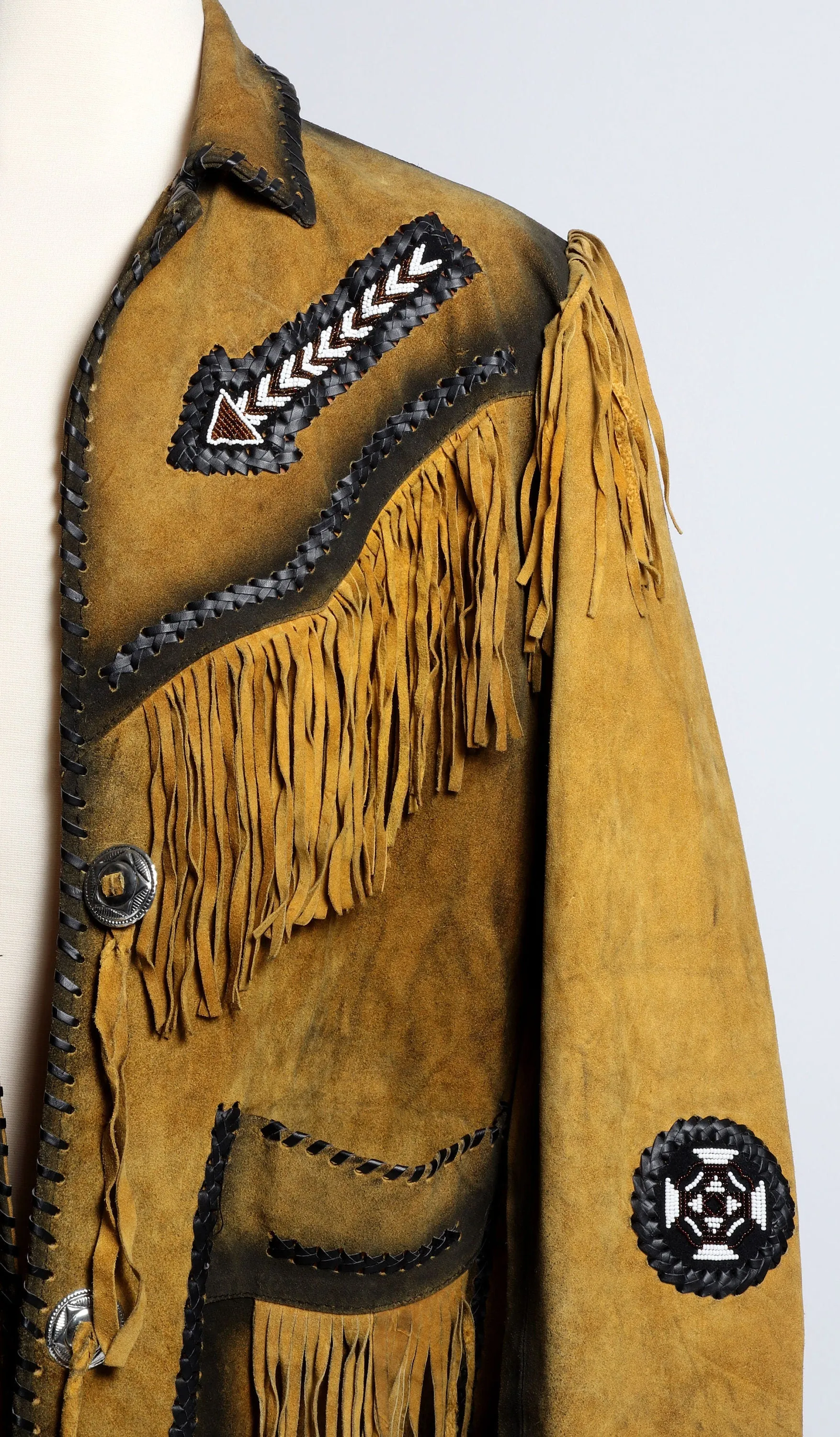 Fringed Suede Western Cowboy Jacket / Conchos/ Fashion Collectors Item