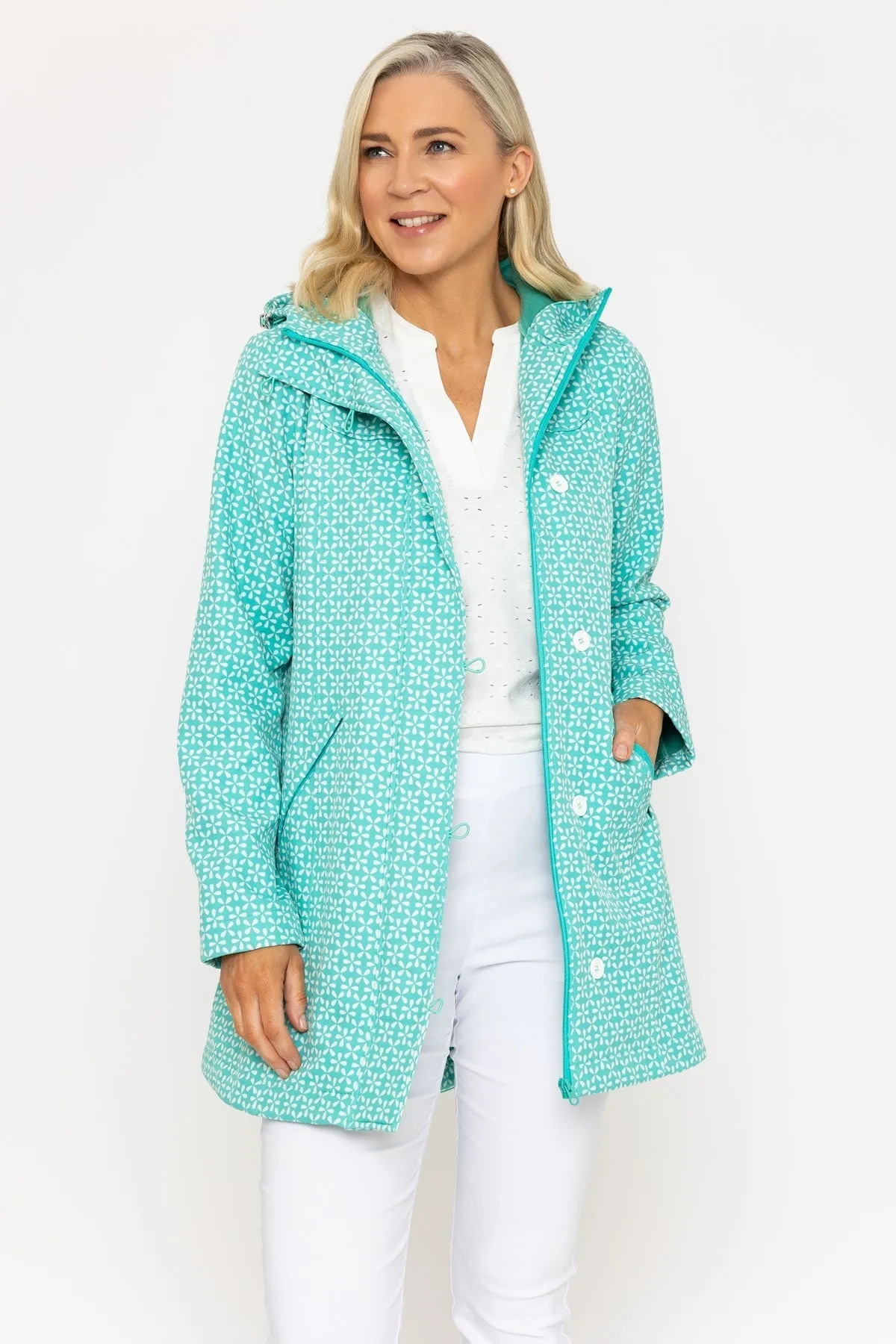 Green Geo Print Bonded Jacket