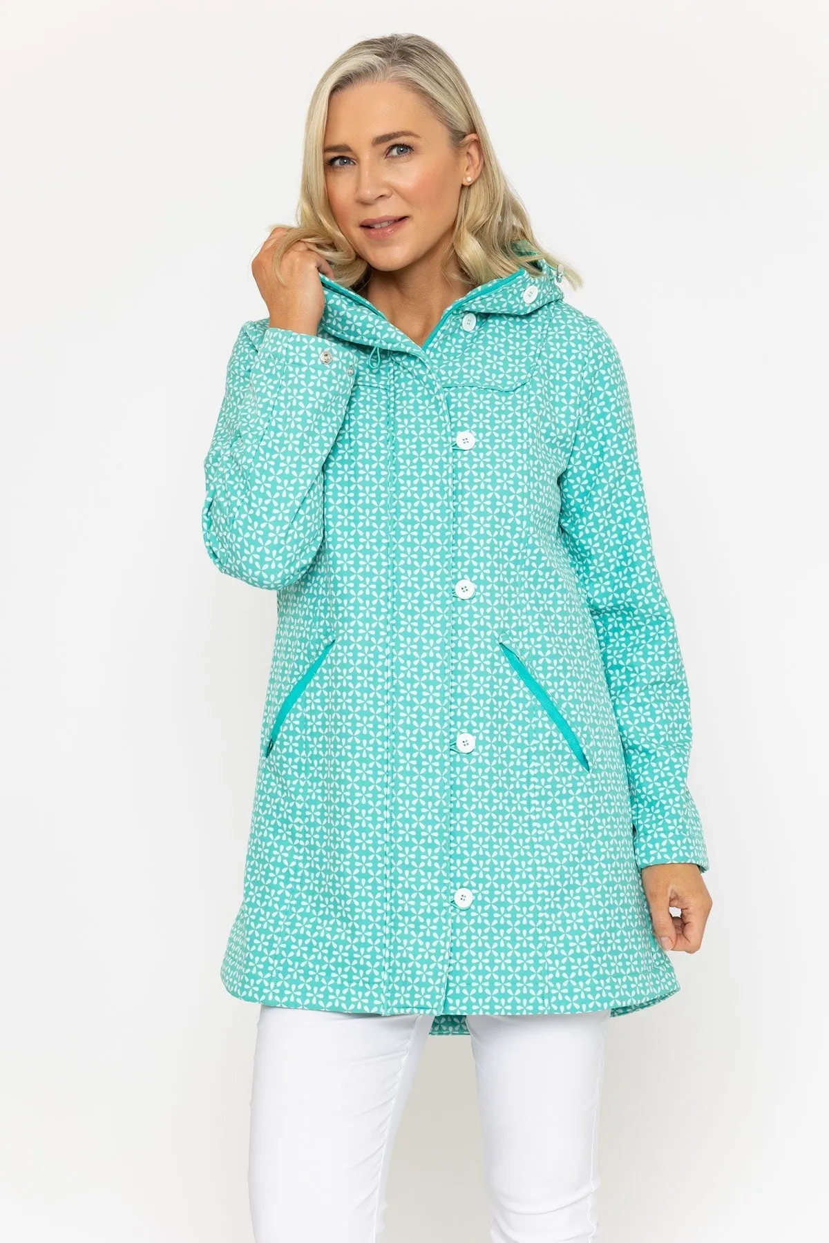 Green Geo Print Bonded Jacket