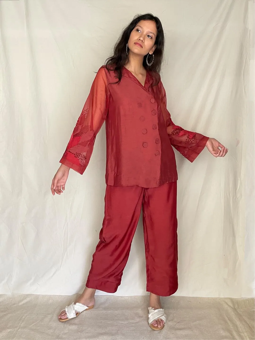 Handcrafted Double Breasted Shirt With Pants Sasha