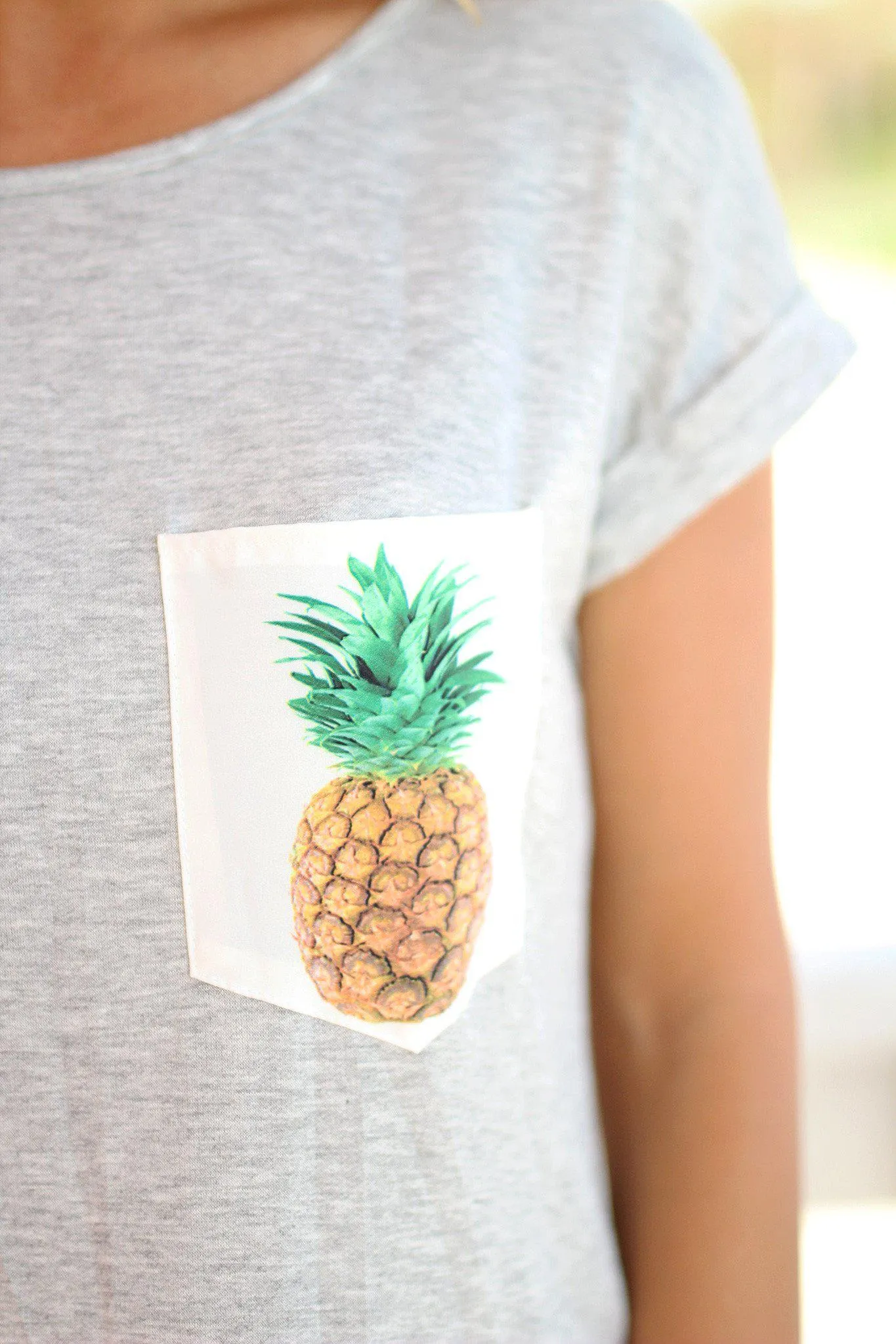 Heather Gray Tee with Pineapple Pocket