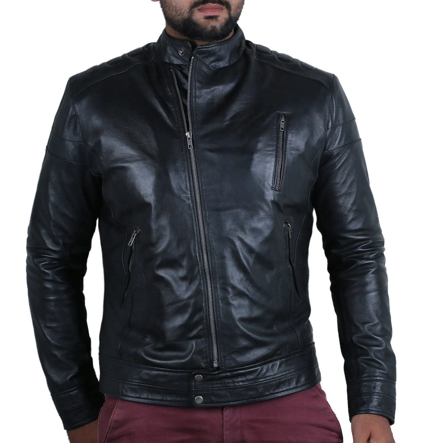 Leather Jackets Hub Mens Genuine Lambskin Leather Jacket (Black, Classic Jacket) - 1501072