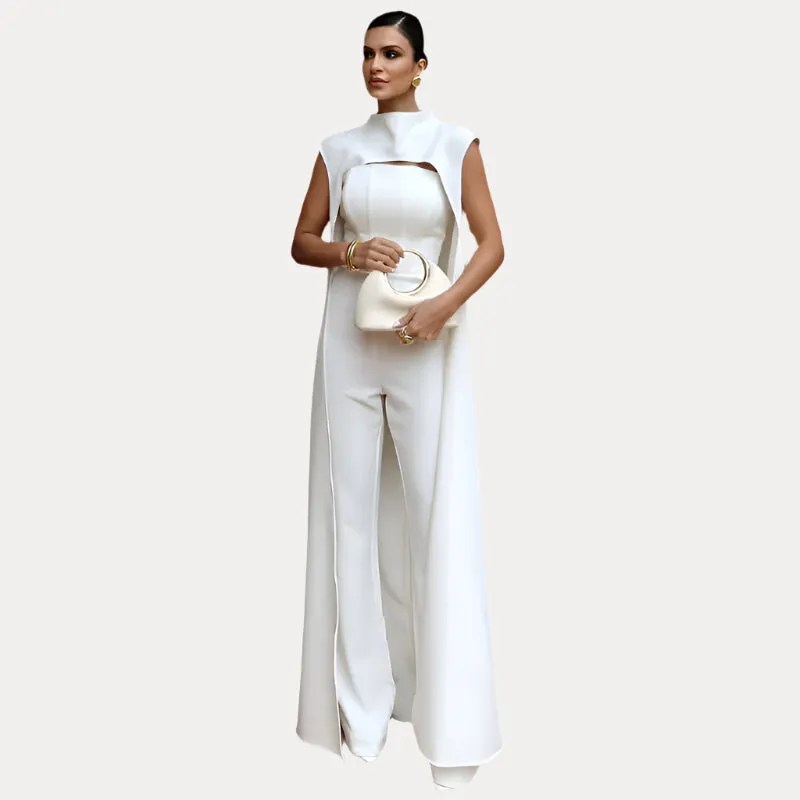 long cape top slim jumpsuit suit