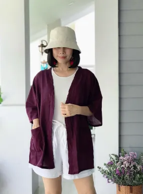 Mangosteen Raw Natural Cotton Gauze Cardigan with Pockets