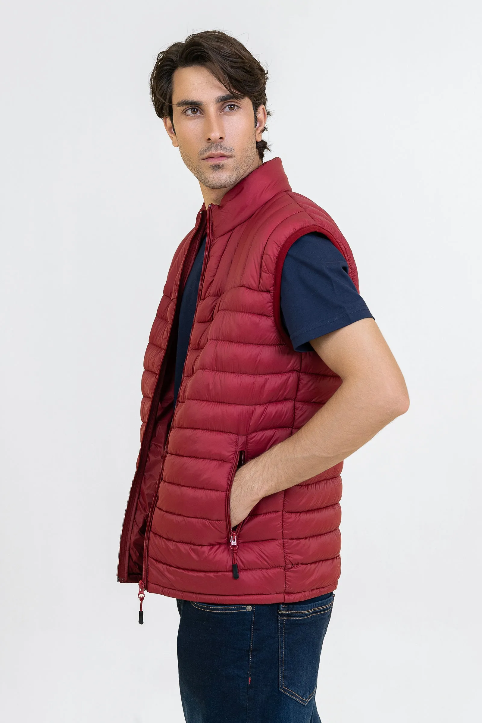 Markhor Maroon Puffer Sleeve Less Jacket T211-T2