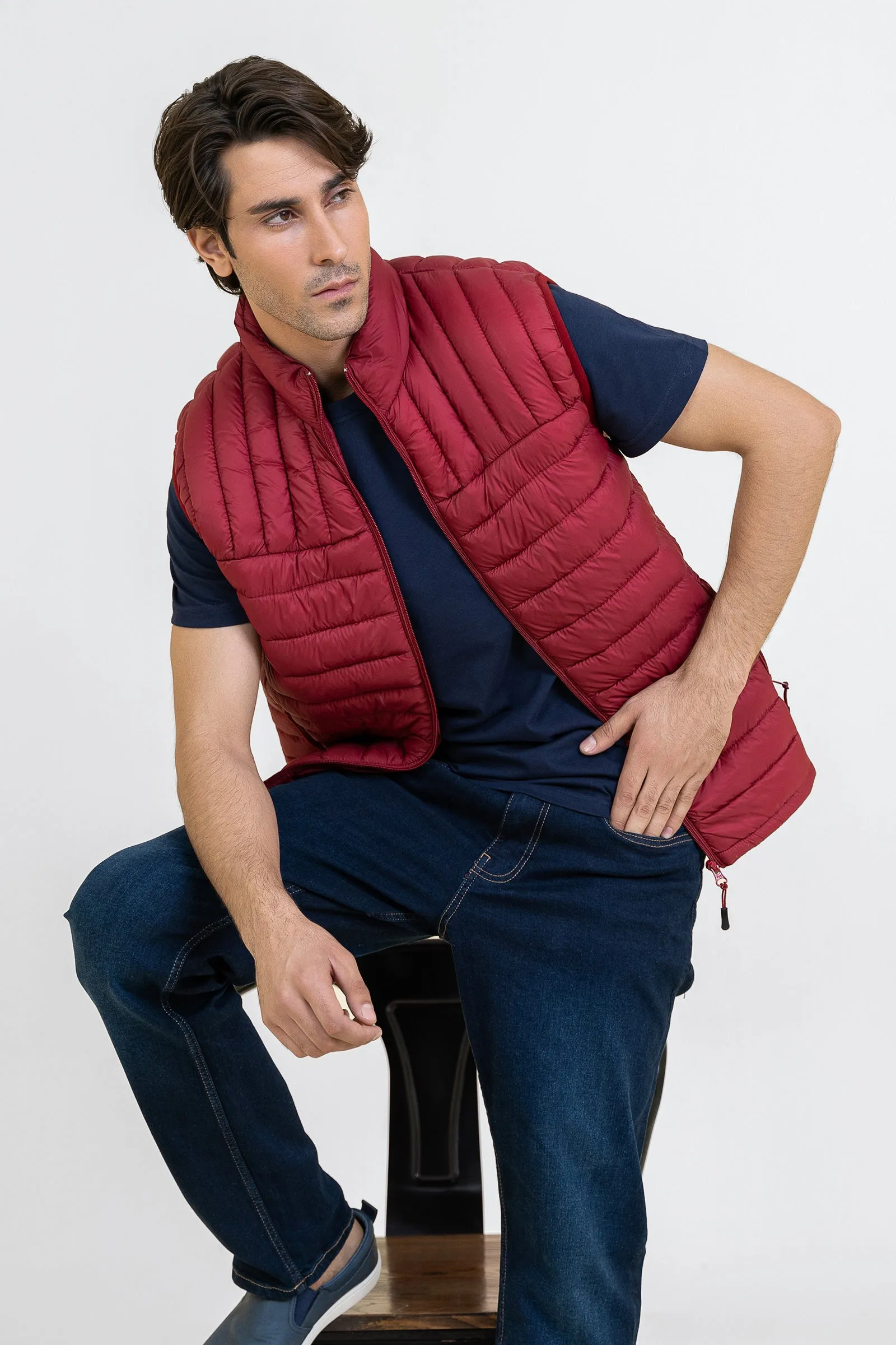Markhor Maroon Puffer Sleeve Less Jacket T211-T2