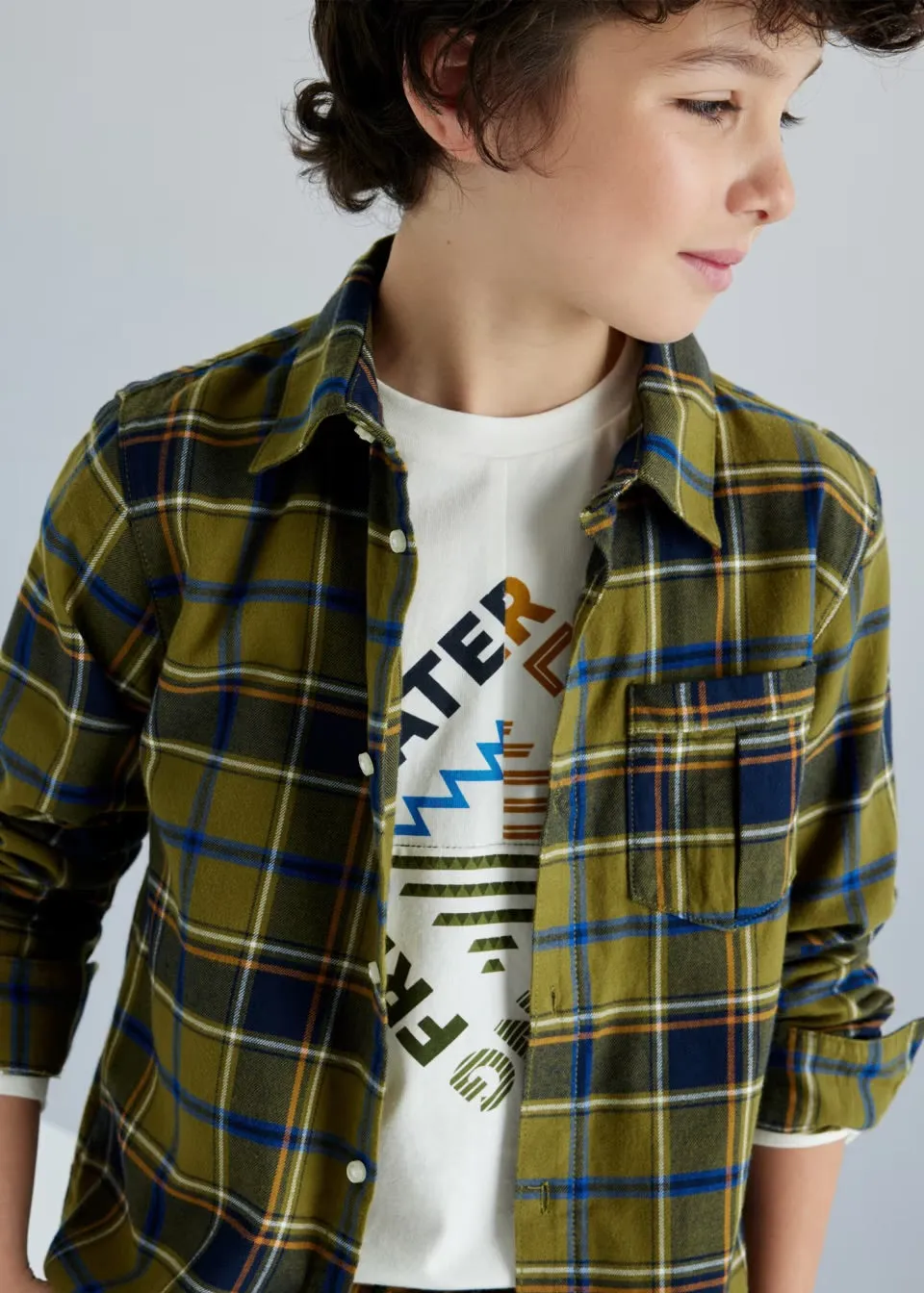 Mayoral Older Boys Khaki Checked Shirt 7111
