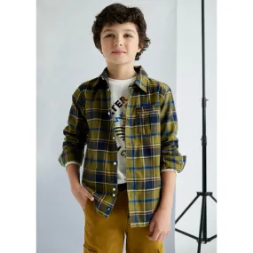 Mayoral Older Boys Khaki Checked Shirt 7111