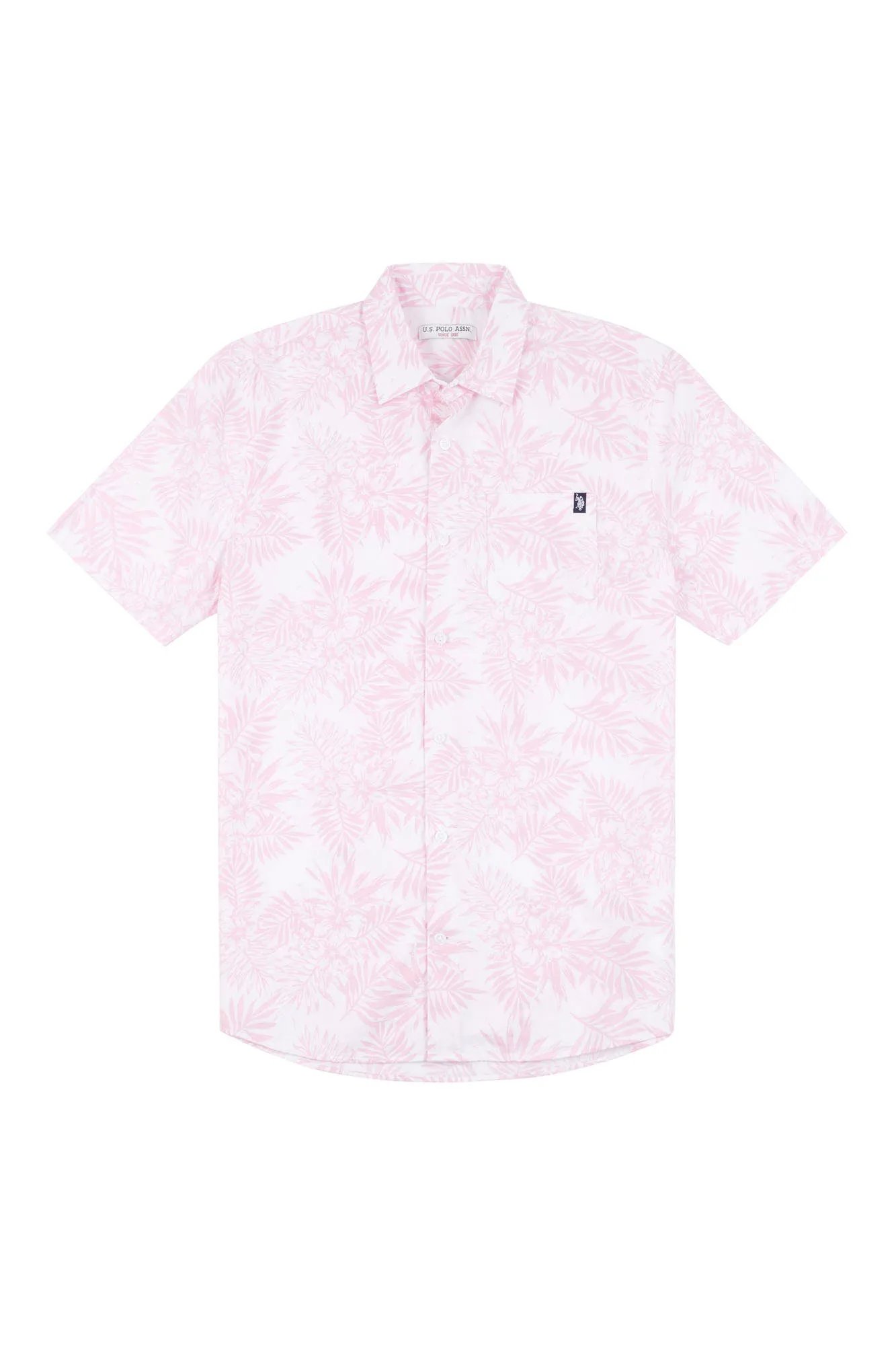 Mens Hibiscus Floral Print Short Sleeve Shirt in Orchid Pink