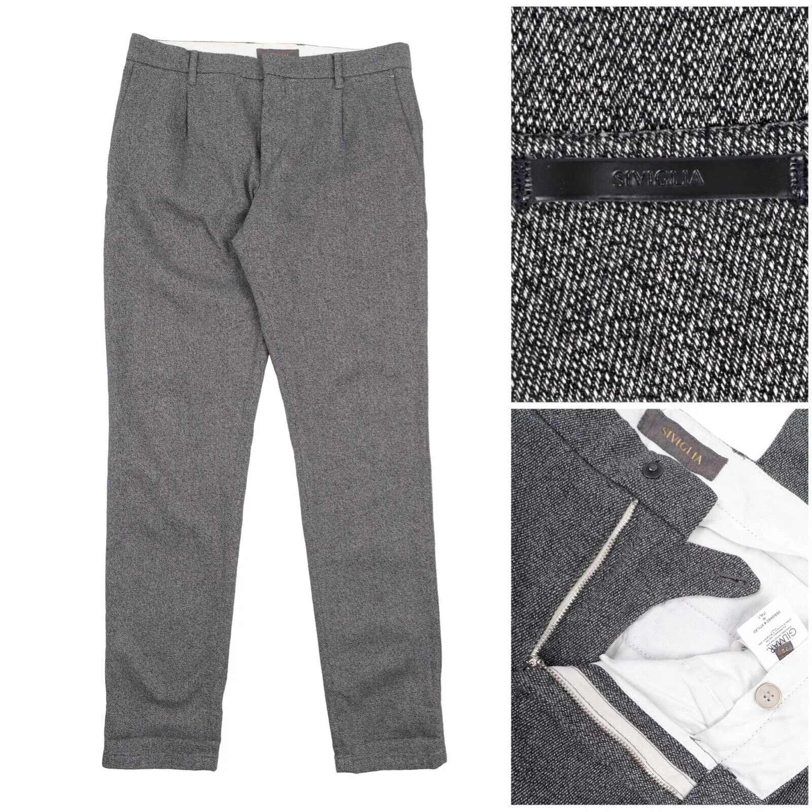 Men's SIVIGLIA Italy Grey Twill Cotton Chino Pants Trousers Size 32