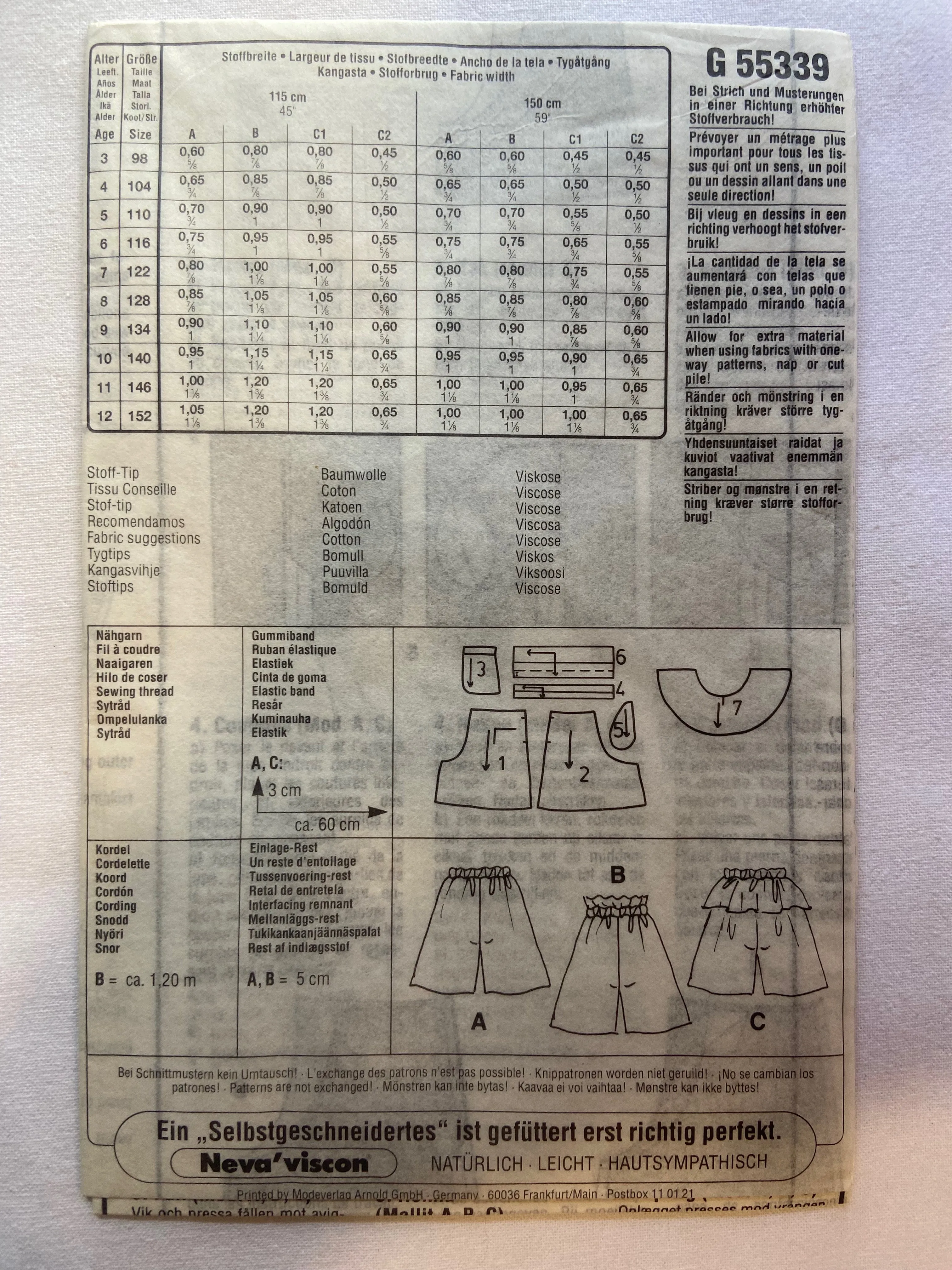 Neue Mode G55339 Pattern UNCUT Childrens' Shorts ages 3-12