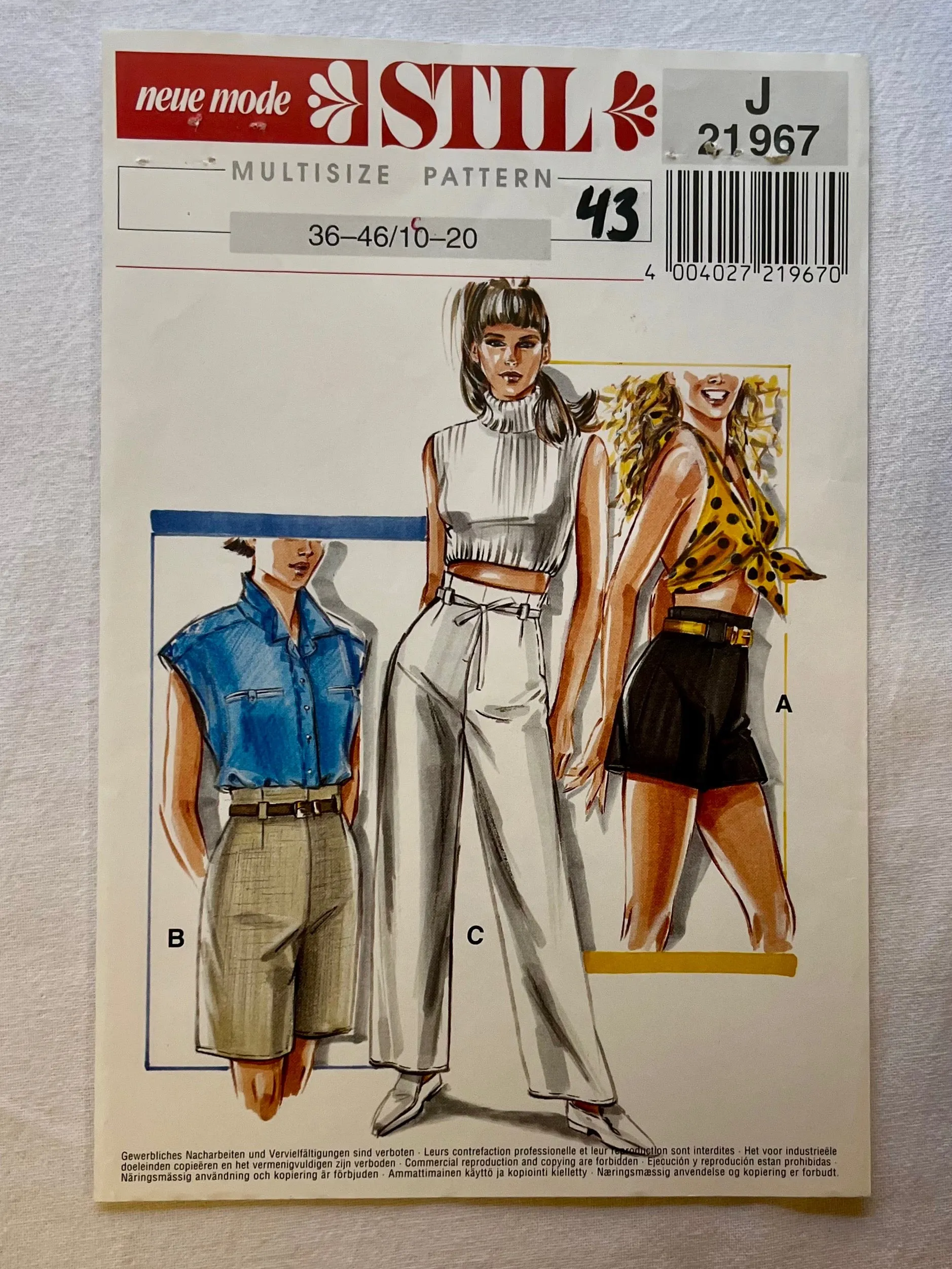 Neue Mode STIL J21967 UNCUT Adult Pants and Short Sizes 10-20