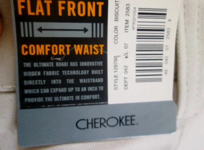 NEW NWT MENS CHEROKEE ULTIMATE Khaki Flat Front Chinos PANTS 42X30 Nano-tex