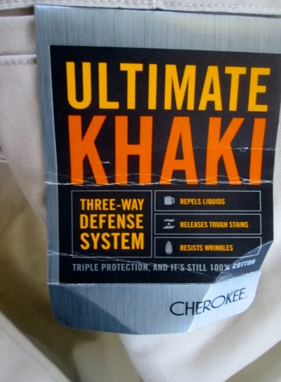 NEW NWT MENS CHEROKEE ULTIMATE Khaki Flat Front Chinos PANTS 42X30 Nano-tex