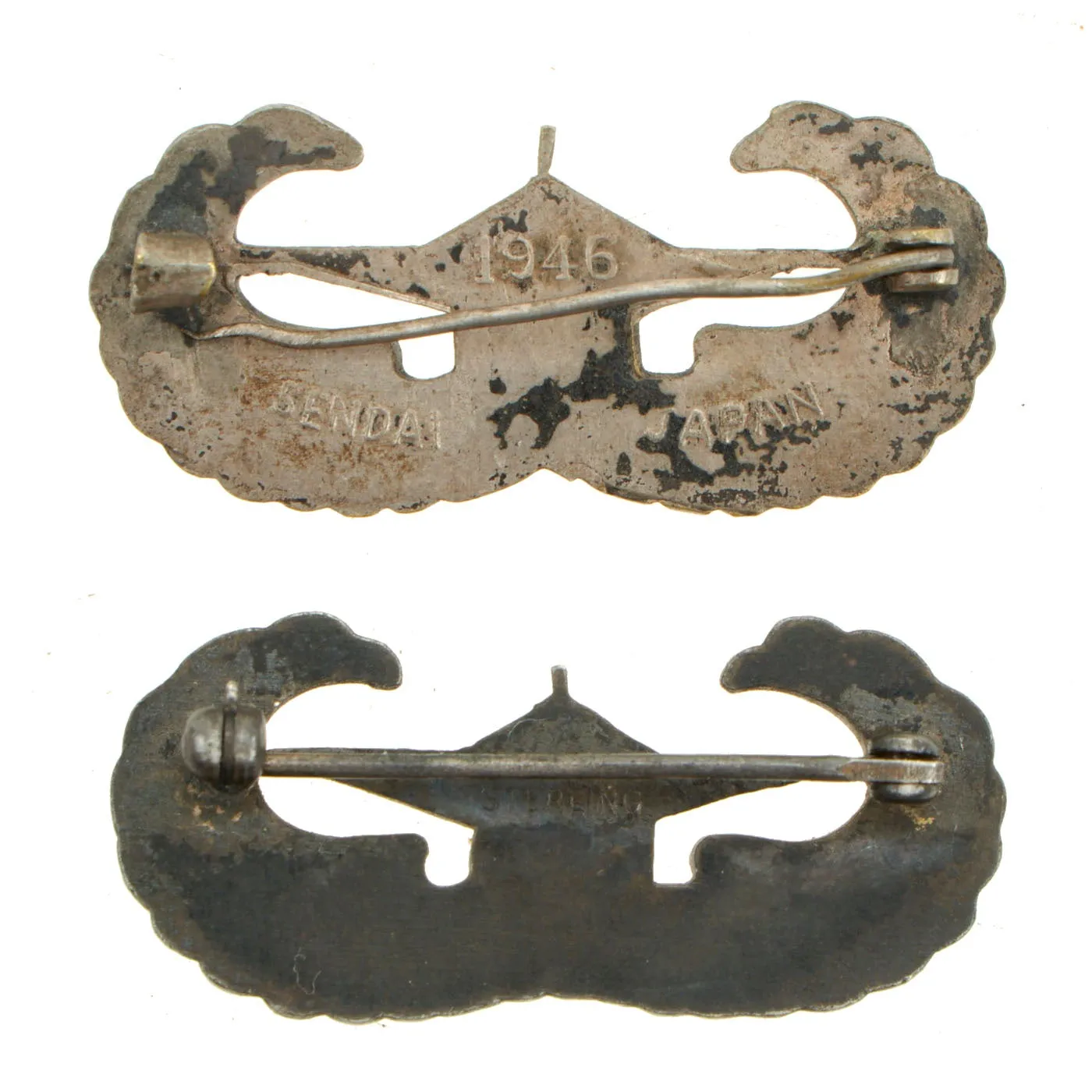 Original U.S. WWII Set of 2 Japanese Occupation Made Airborne Glider Wings - One dated 1946 & One Marked Sterling
