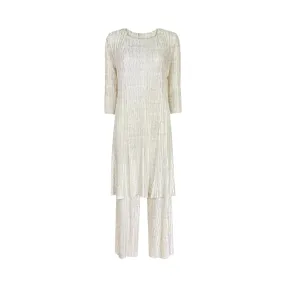 Pre Order:  Beige Long Top Pants Plisse Set