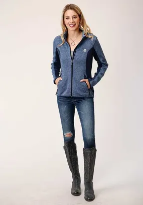 ROPER WOMEN'S BLUE BONDED FLEECE ZIP JACKET