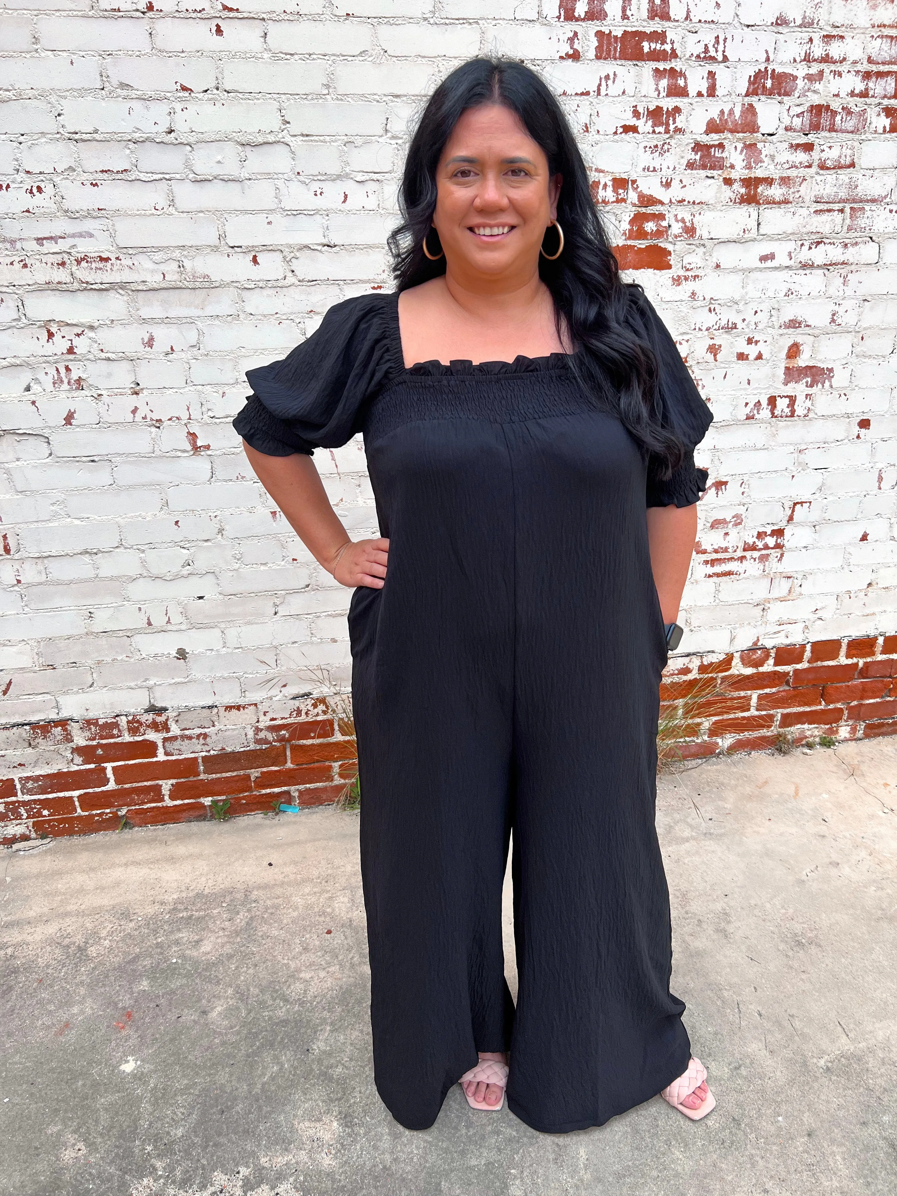 Ruth Bodice Smocked Solid Jumpsuit - Plus