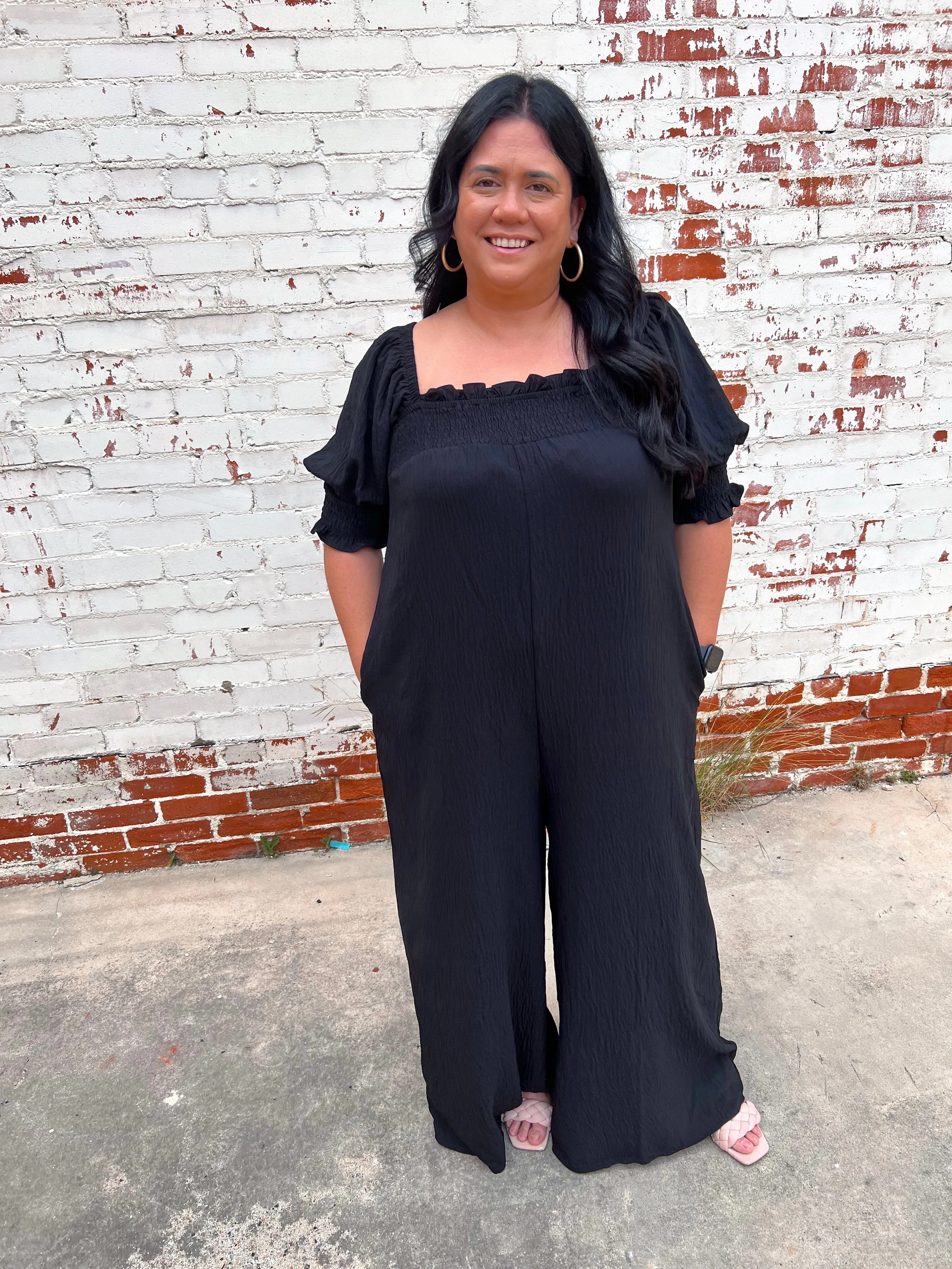 Ruth Bodice Smocked Solid Jumpsuit - Plus