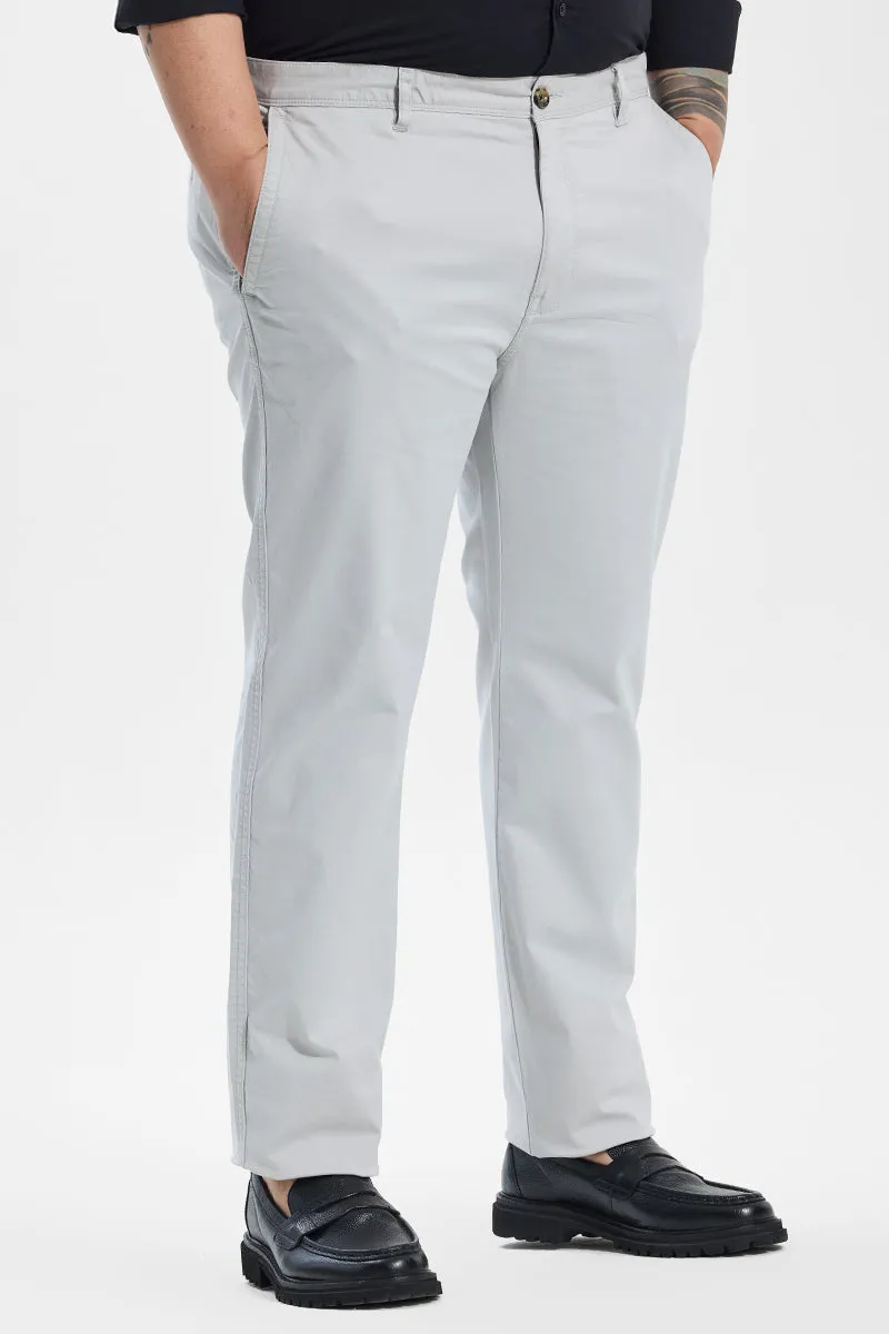Seemly Off White Plain Regular Fit Plus Size Chinos