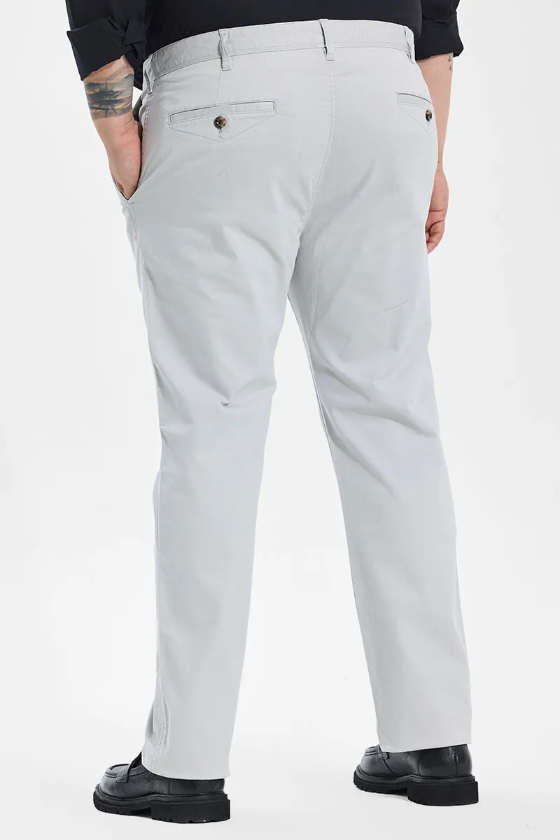 Seemly Off White Plain Regular Fit Plus Size Chinos