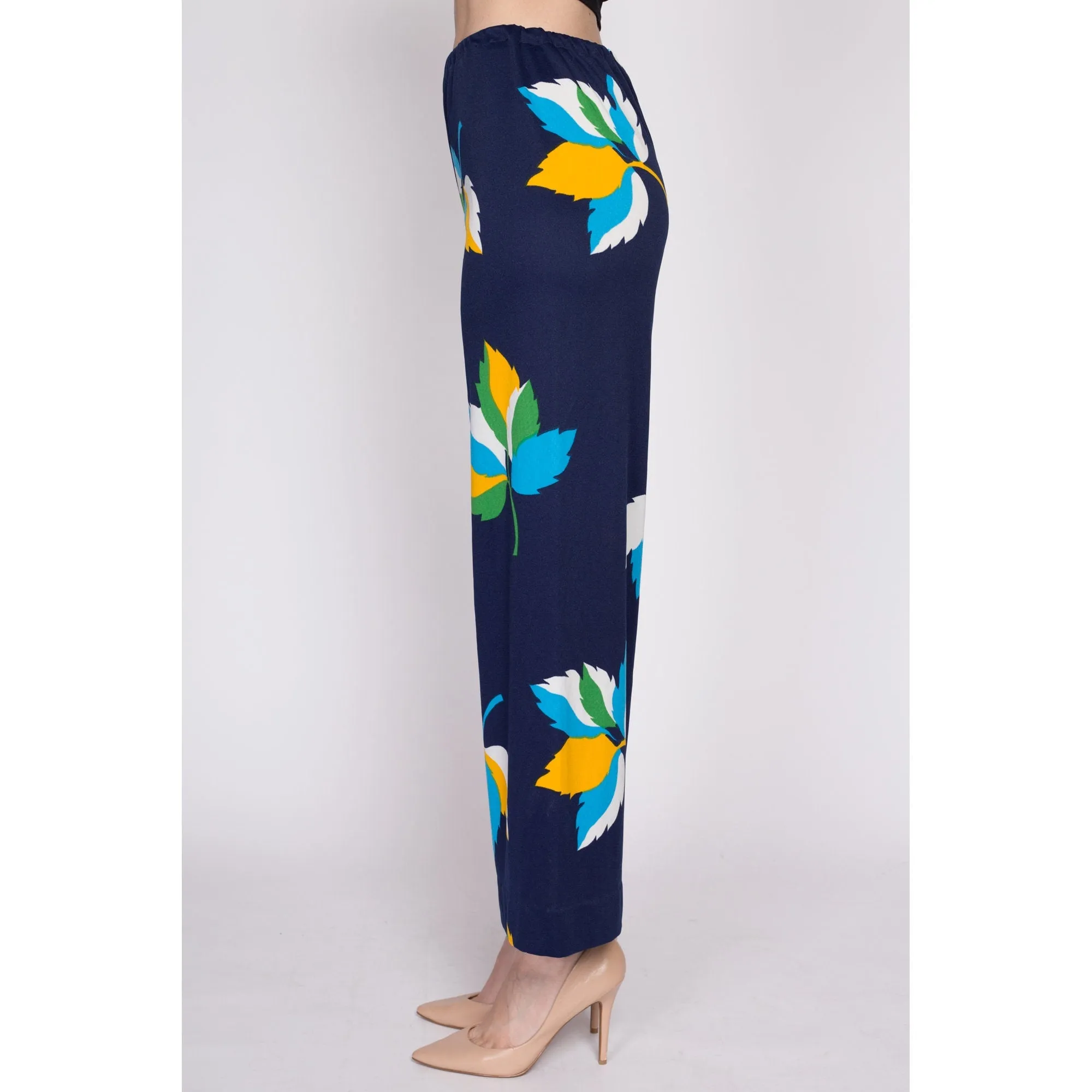 Sm-Med 70s Leaf Print Flared Pants