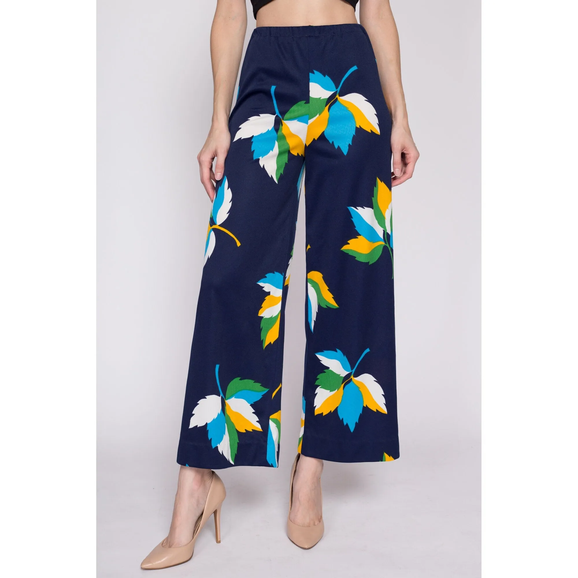 Sm-Med 70s Leaf Print Flared Pants
