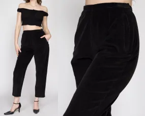 Small 80s Black Corduroy High Waisted Side Zip Pants 26"