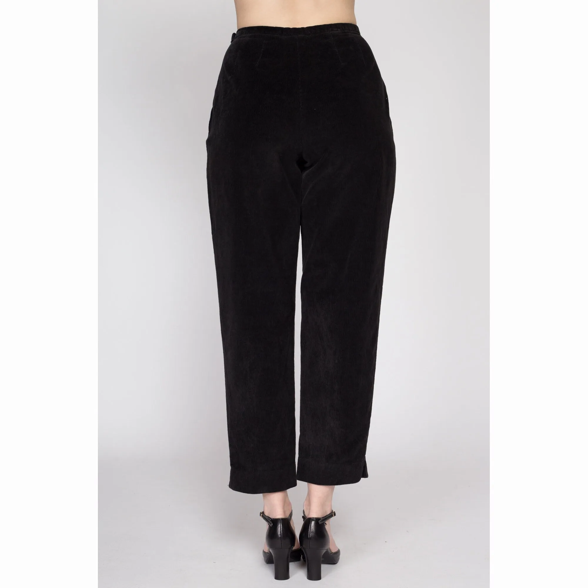 Small 80s Black Corduroy High Waisted Side Zip Pants 26"