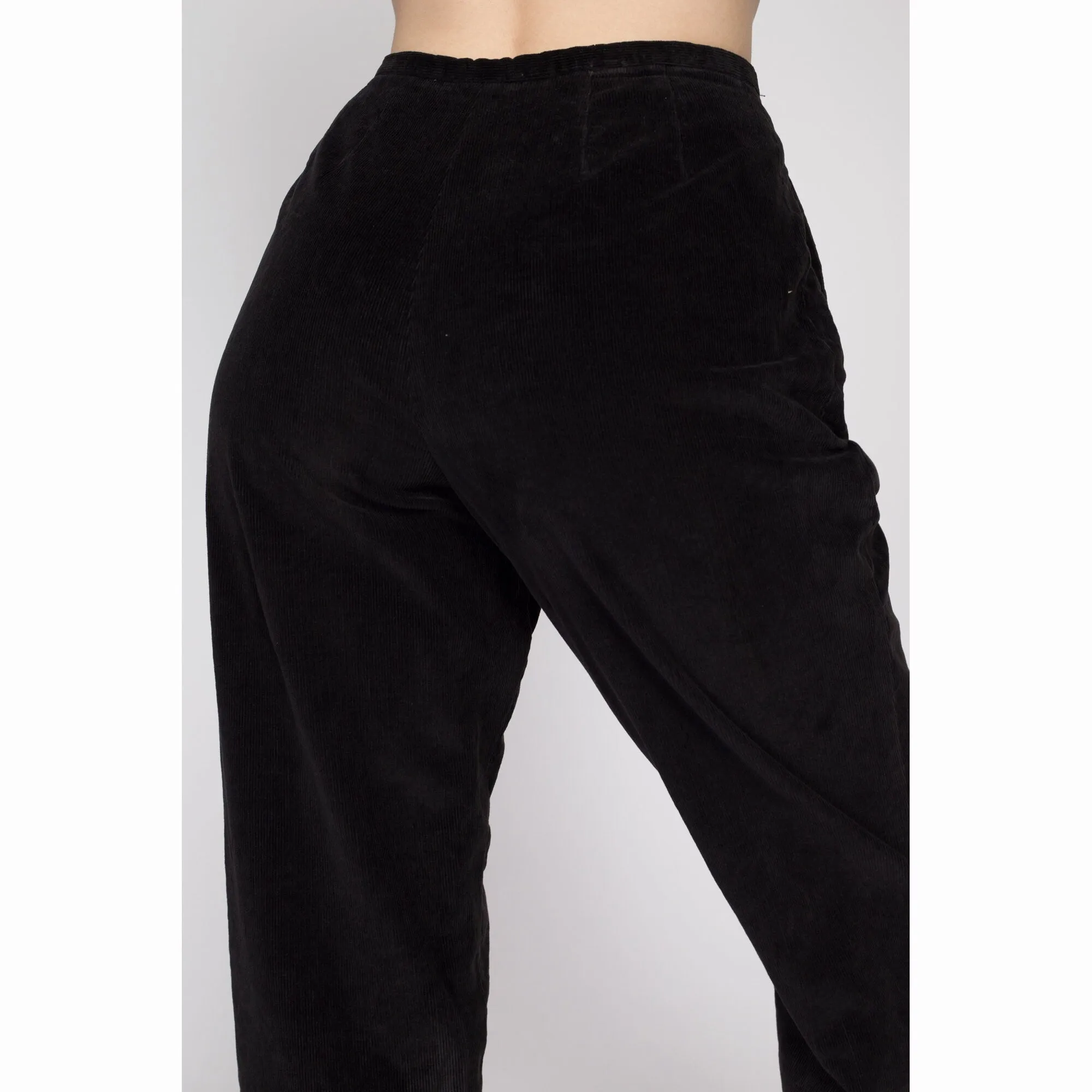 Small 80s Black Corduroy High Waisted Side Zip Pants 26"