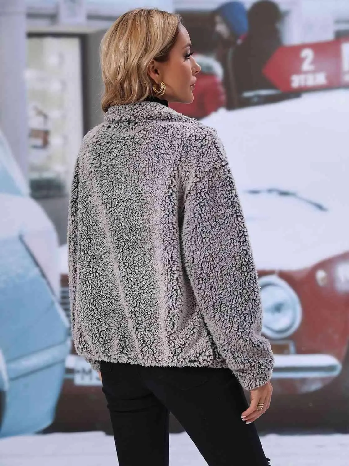 Snowy Warmth Zip-Up Faux Fleece Jacket