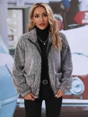 Snowy Warmth Zip-Up Faux Fleece Jacket