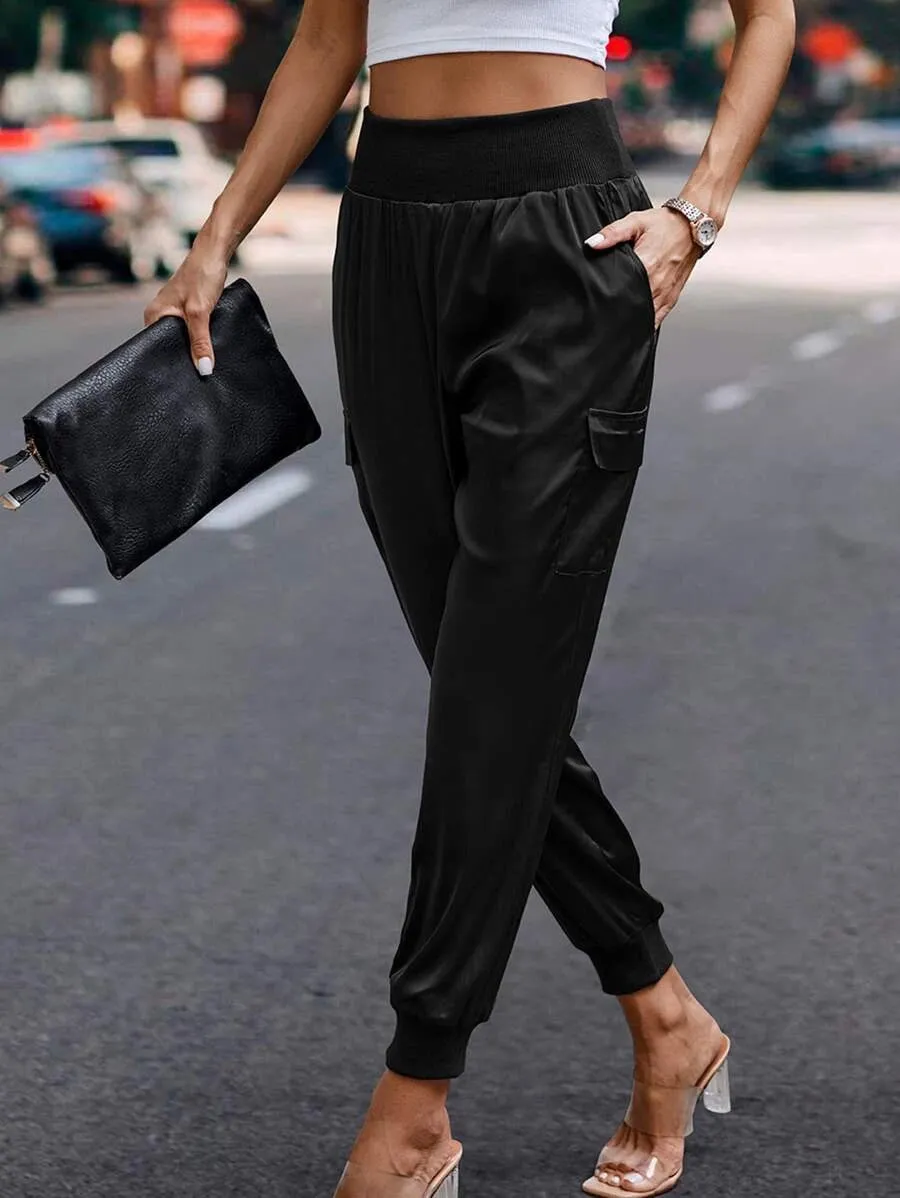 Solid Flap Pocket Side Pocket Cargo Pants