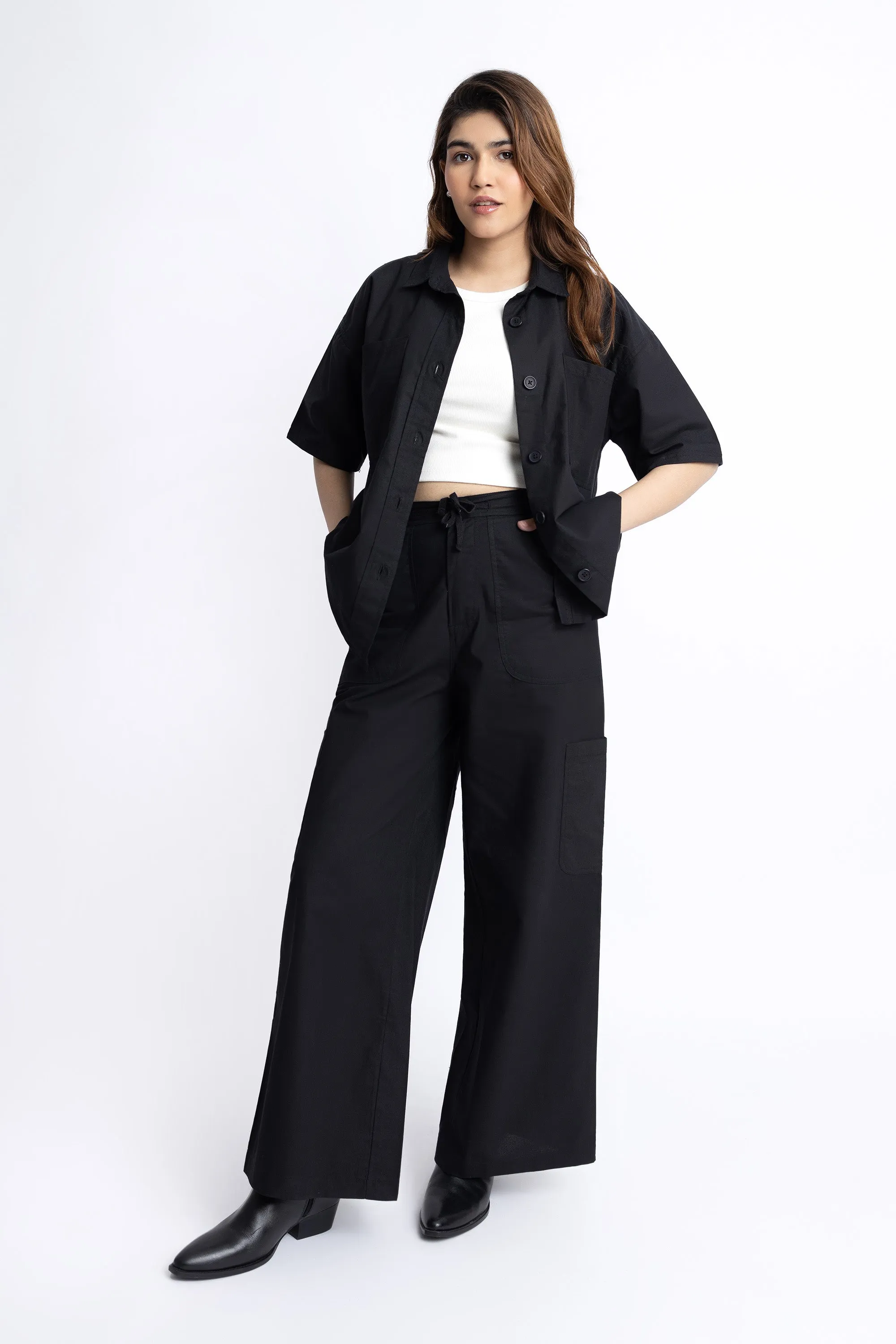 The Black Wide Leg Cargo Pants