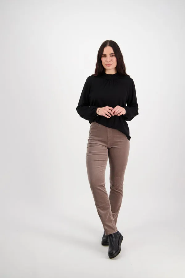 Vassalli - Slim Leg Full Length Pinwale Cord Pull On - Taupe
