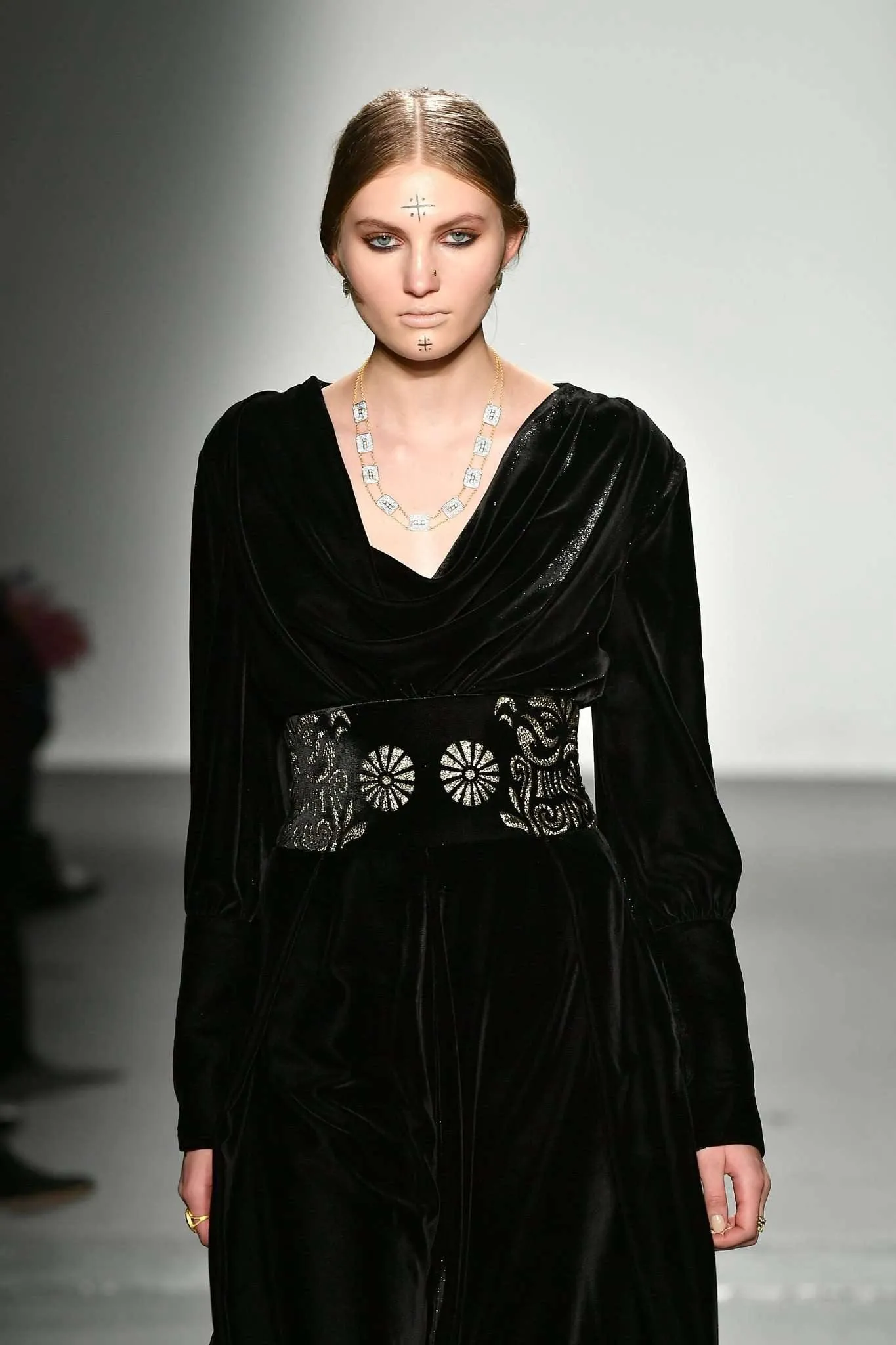 Velvet Jumpsuit with Metallic Laser Cut Detail