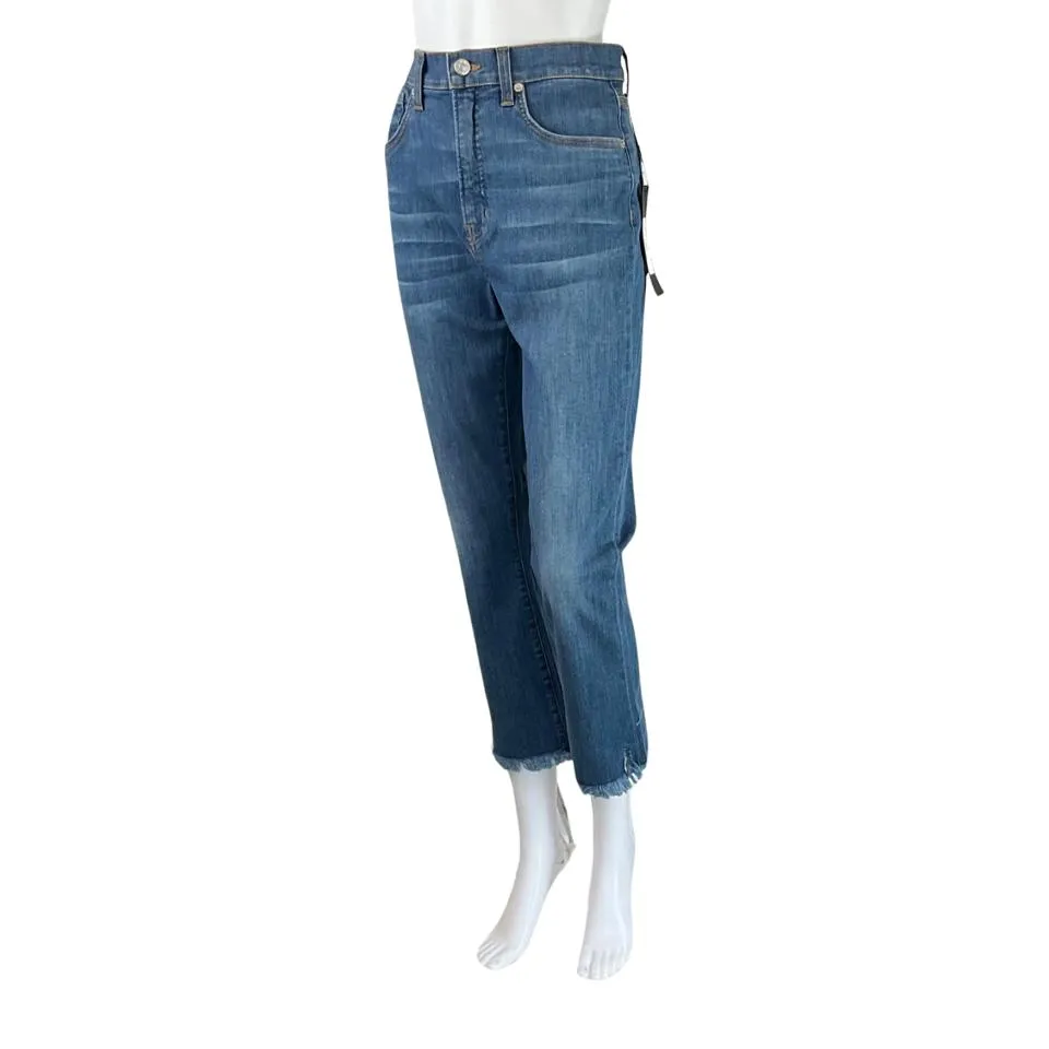 Veronica Beard Women's Carly Cropped Frayed High-rise Flared Jeans Blue Sz 30