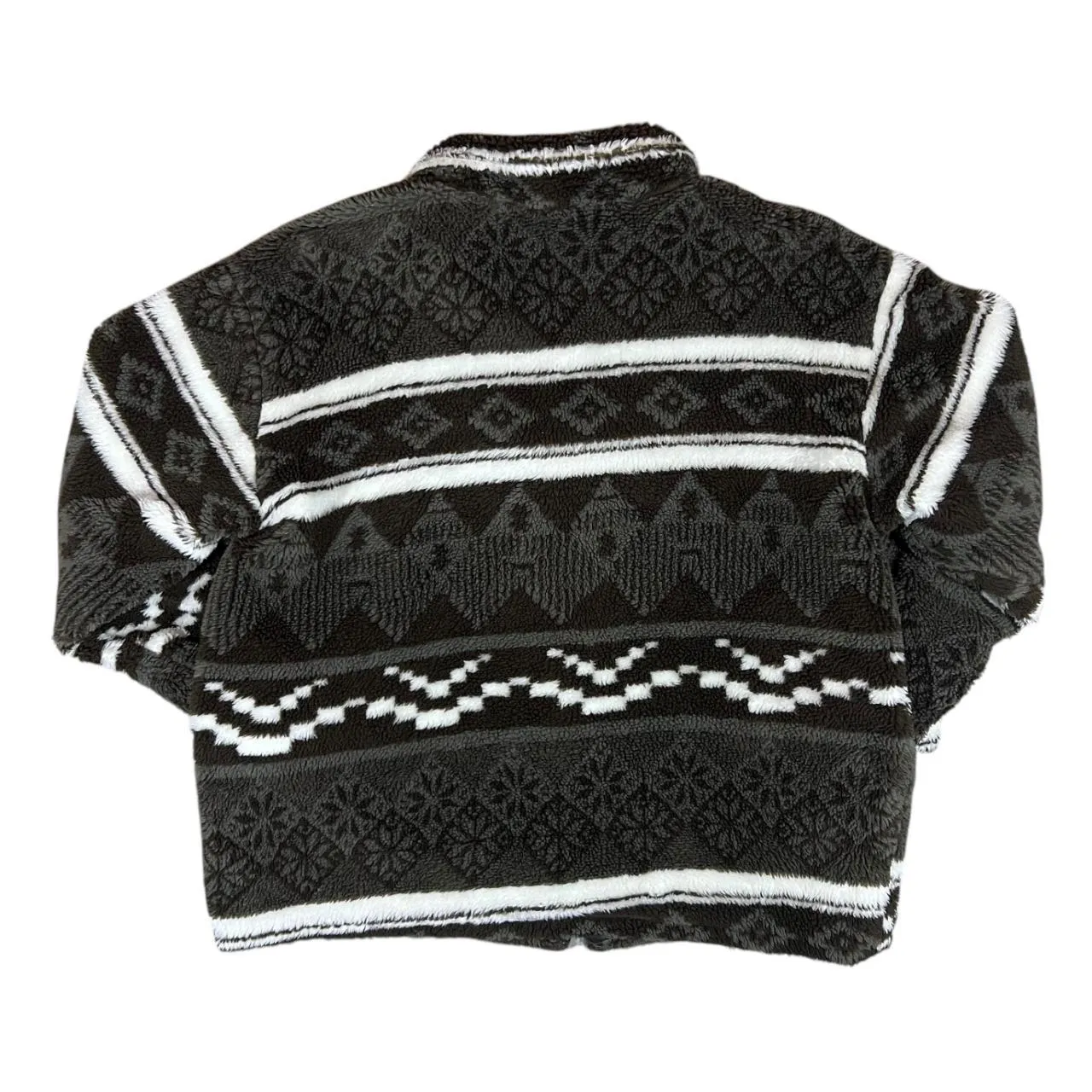 Vintage Crazy Fairisle Winter Patterned Lightly Padded Zip Fleece Sweatshirt Jacket