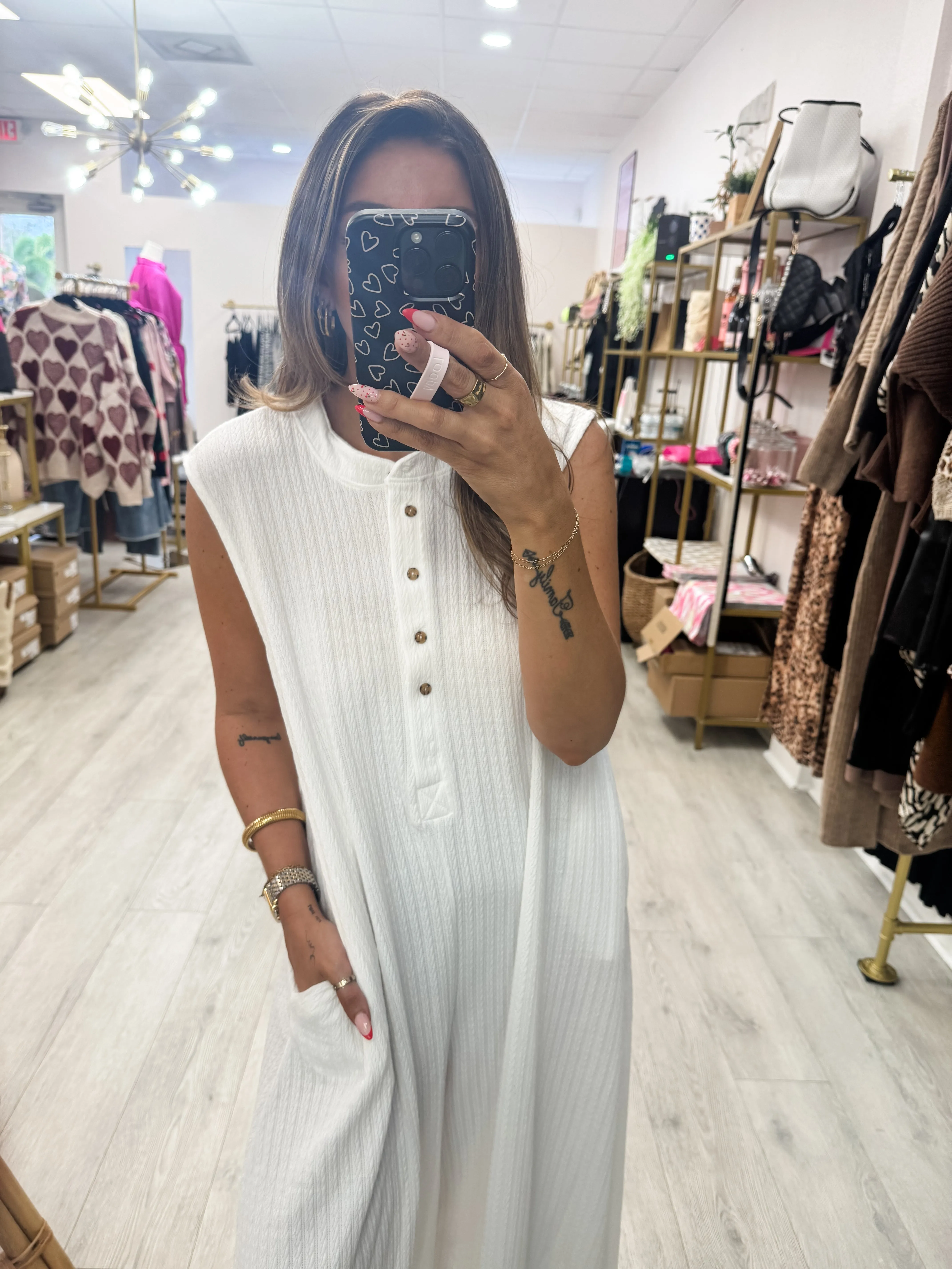 Wide Leg Solid Textured Jumpsuit